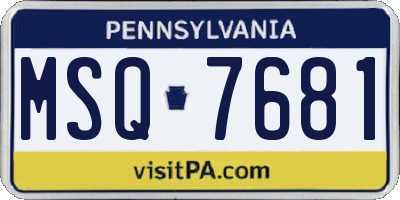 PA license plate MSQ7681