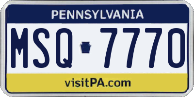 PA license plate MSQ7770