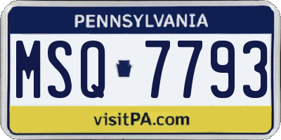 PA license plate MSQ7793