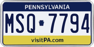 PA license plate MSQ7794