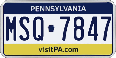 PA license plate MSQ7847