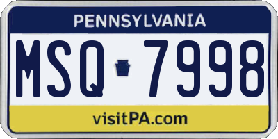 PA license plate MSQ7998