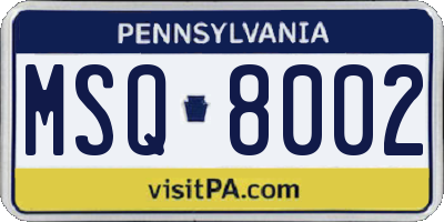 PA license plate MSQ8002