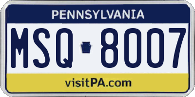 PA license plate MSQ8007
