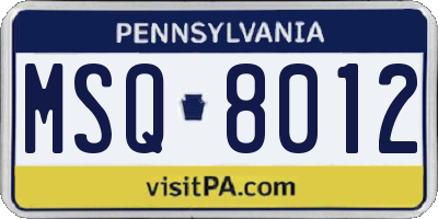 PA license plate MSQ8012