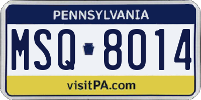 PA license plate MSQ8014