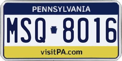 PA license plate MSQ8016