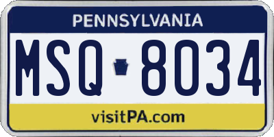 PA license plate MSQ8034