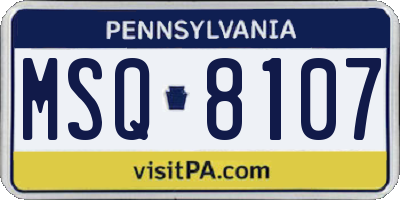 PA license plate MSQ8107