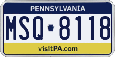 PA license plate MSQ8118