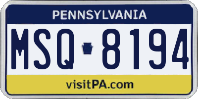 PA license plate MSQ8194