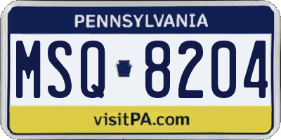 PA license plate MSQ8204