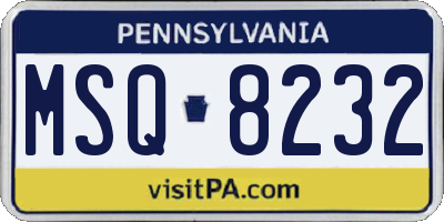 PA license plate MSQ8232