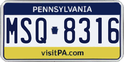 PA license plate MSQ8316