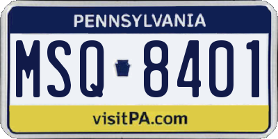 PA license plate MSQ8401