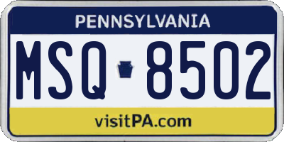 PA license plate MSQ8502