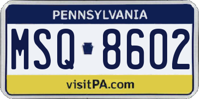 PA license plate MSQ8602