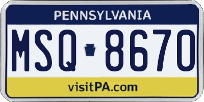 PA license plate MSQ8670