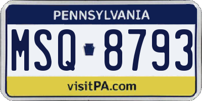 PA license plate MSQ8793