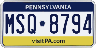 PA license plate MSQ8794