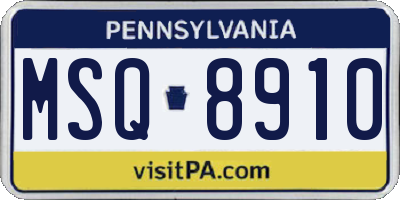 PA license plate MSQ8910