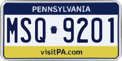 PA license plate MSQ9201