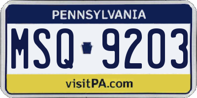 PA license plate MSQ9203