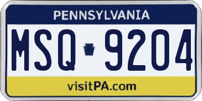PA license plate MSQ9204