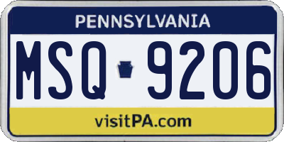 PA license plate MSQ9206
