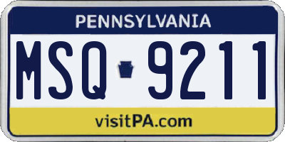 PA license plate MSQ9211