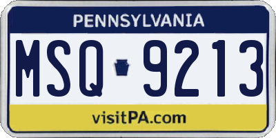 PA license plate MSQ9213