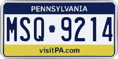PA license plate MSQ9214