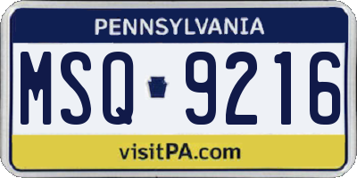 PA license plate MSQ9216