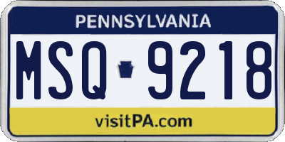 PA license plate MSQ9218