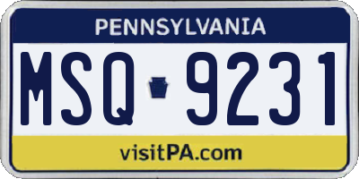 PA license plate MSQ9231