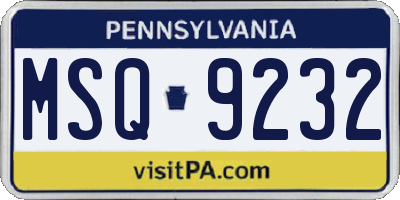 PA license plate MSQ9232