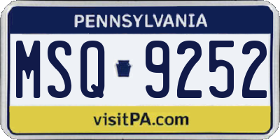 PA license plate MSQ9252
