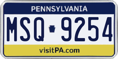 PA license plate MSQ9254