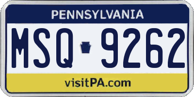 PA license plate MSQ9262
