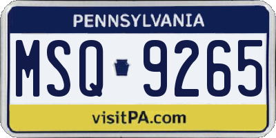 PA license plate MSQ9265