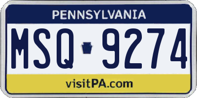 PA license plate MSQ9274