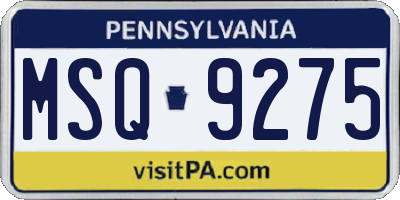 PA license plate MSQ9275