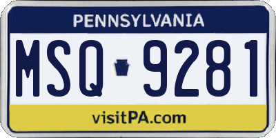 PA license plate MSQ9281