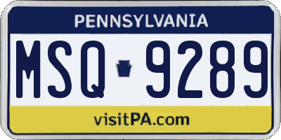 PA license plate MSQ9289