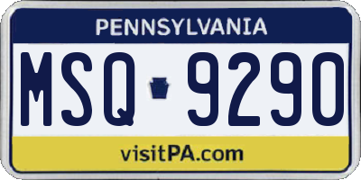 PA license plate MSQ9290