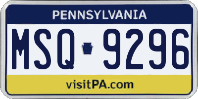 PA license plate MSQ9296