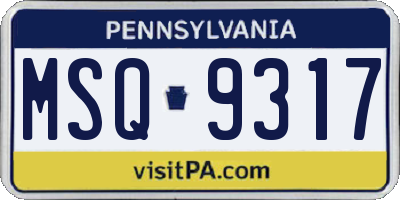 PA license plate MSQ9317