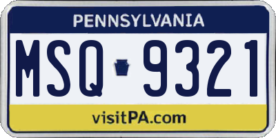 PA license plate MSQ9321