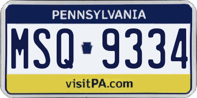 PA license plate MSQ9334