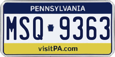 PA license plate MSQ9363